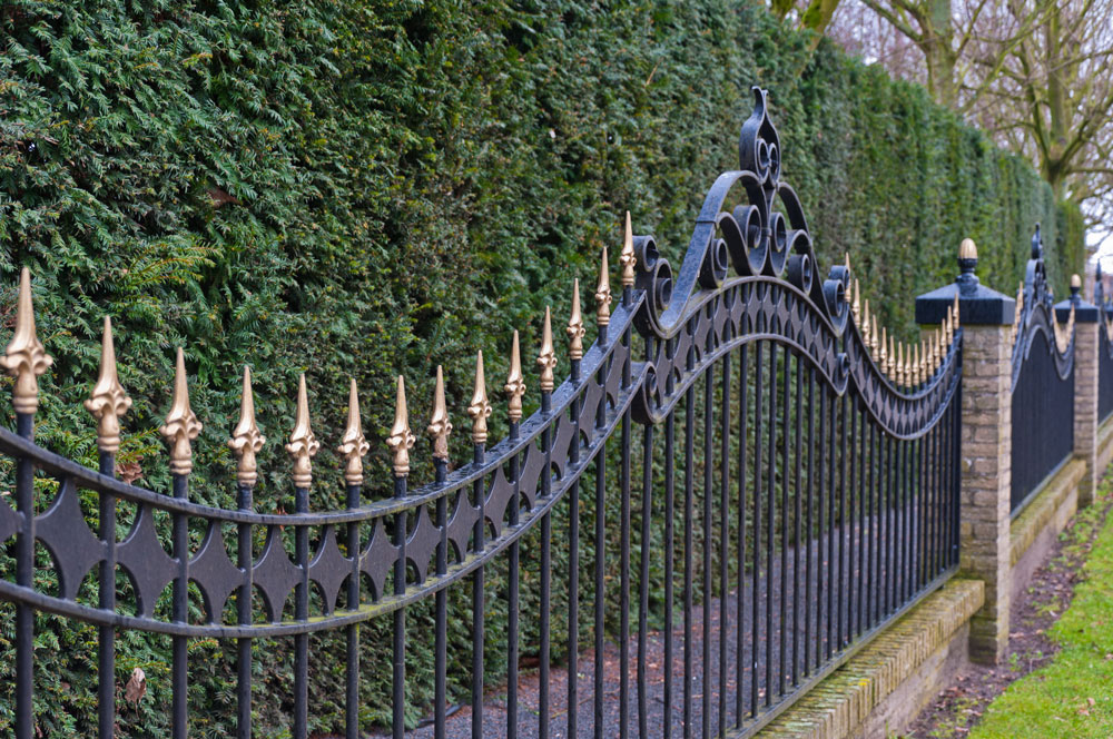 wrought iron and cement fence